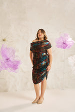 Load image into Gallery viewer, Mesh Dress, Ruched bodycon dress, printed dress, plus size dresses, curvy girl, plus size, plus size fashion, dresses