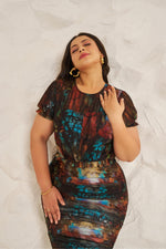 Load image into Gallery viewer, co,ord, printed mesh co-ord , plus size clothing, curvy girl, plus size, plus size fashion,plus size dresses