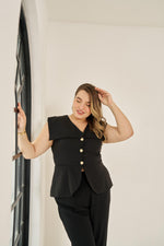 Load image into Gallery viewer, laela,waistcoat, top,black,plus size fashion, plus size clothing, plus size top, plus size waistcoats , sonsie