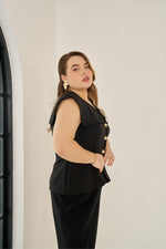 Load image into Gallery viewer, laela,waistcoat, top,black,plus size fashion, plus size clothing, plus size top, plus size waistcoats , sonsie