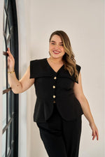 Load image into Gallery viewer, laela,waistcoat, top,black,plus size fashion, plus size clothing, plus size top, plus size waistcoats , sonsie