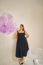 Load image into Gallery viewer, cleo dress, drop waist dress, rib and poplin, party wear dress, holiday dress, stretchable , plus size wear, plus size dresses