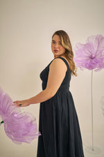 Load image into Gallery viewer, cleo dress, drop waist dress, rib and poplin, party wear dress, holiday dress, stretchable , plus size wear, plus size dresses