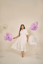 Load image into Gallery viewer, grace dress, plus size dresses , schiffli dress ,cotton, white dress, flowy dress, plus size