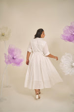 Load image into Gallery viewer, grace dress, plus size dresses , schiffli dress ,cotton, white dress, flowy dress, plus size