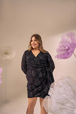 Load image into Gallery viewer, wrap dress,party dress,black,lurex,full sleeves,plus size wear