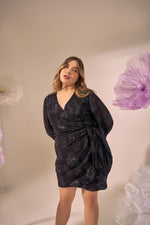 Load image into Gallery viewer, wrap dress,party dress,black,lurex,full sleeves,plus size wear