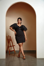 Load image into Gallery viewer, Aviana Black ruffled sleeves dress