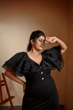 Load image into Gallery viewer, Aviana Black ruffled sleeves dress