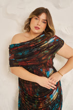 Load image into Gallery viewer, Mesh Dress, Ruched bodycon dress, printed dress, plus size dresses, curvy girl, plus size, plus size fashion, dresses
