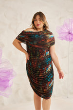 Load image into Gallery viewer, Mesh Dress, Ruched bodycon dress, printed dress, plus size dresses, curvy girl, plus size, plus size fashion, dresses
