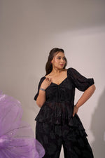 Load image into Gallery viewer, Jetta Lurex Peplum Top
