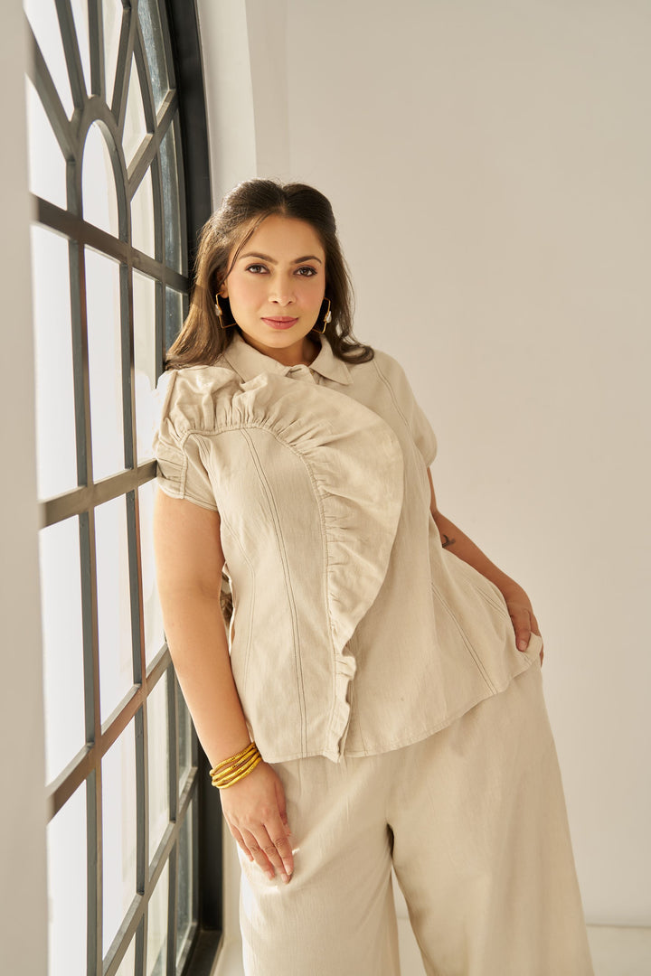 Jordan co-ord set with statement top made with breathable linen which is perfect for holiay. plus size clothing India