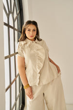 Load image into Gallery viewer, Jordan co-ord set with statement top made with breathable linen which is perfect for holiay. plus size clothing India
