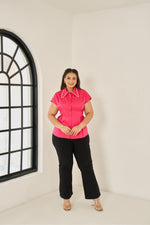Load image into Gallery viewer, FUCHSIA satin box pleat top for all plus size women
