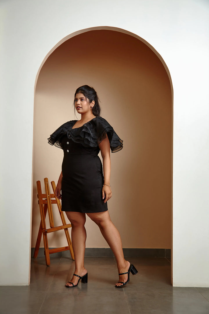 Aviana Black ruffled sleeves dress