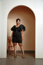 Load image into Gallery viewer, Aviana Black ruffled sleeves dress
